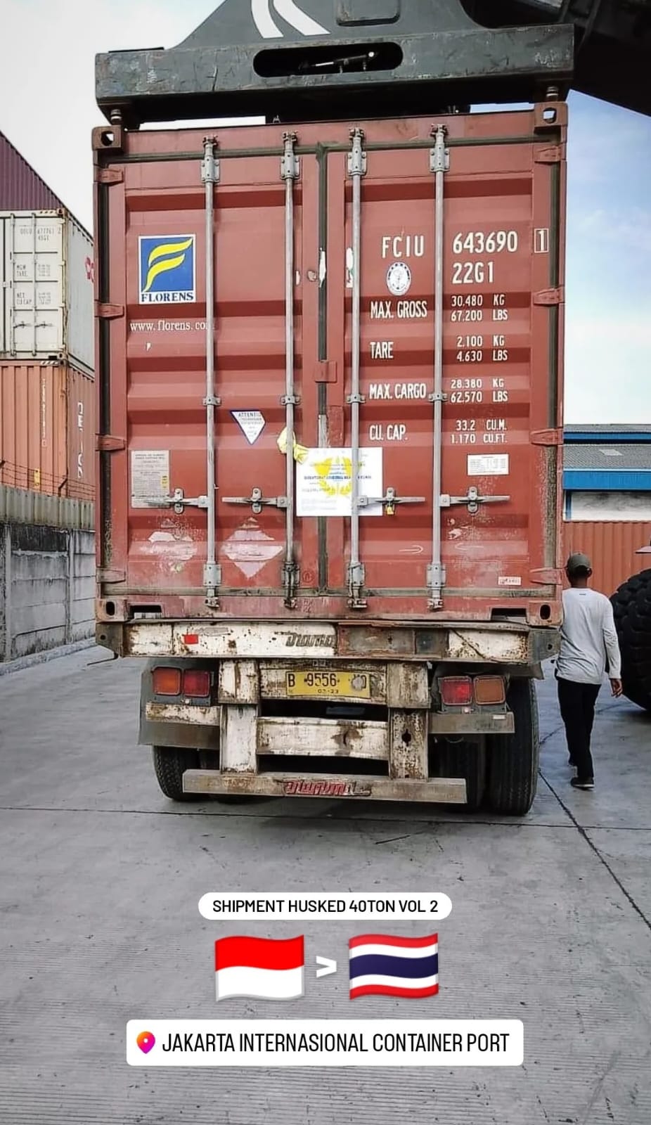 40-ton husked coconut shipment to Thailand